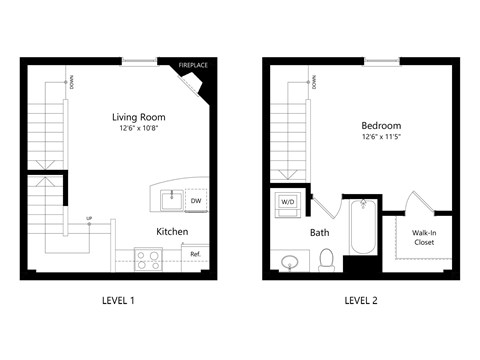 Floor plan for 1 bed, 1 bath, 642 sqft